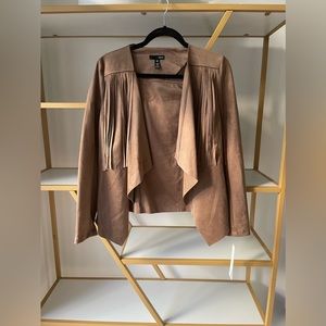 Aqua Faux Suede Fringe Western Brown Women's Draped Style Jacket Size S, NWT